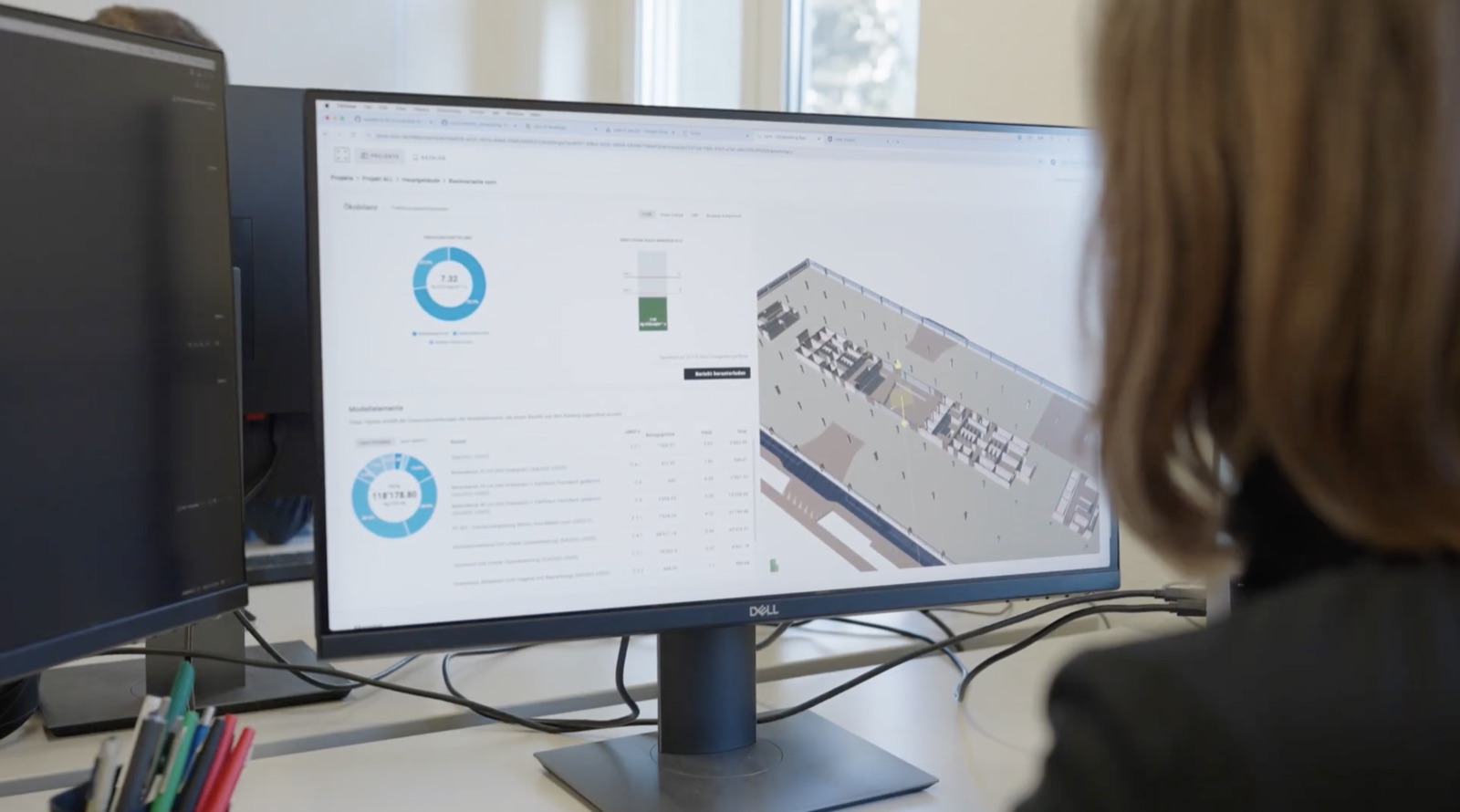 Die vyzn-Plattform mit Ökobilanz und 3D-Modell eines Gebäudes